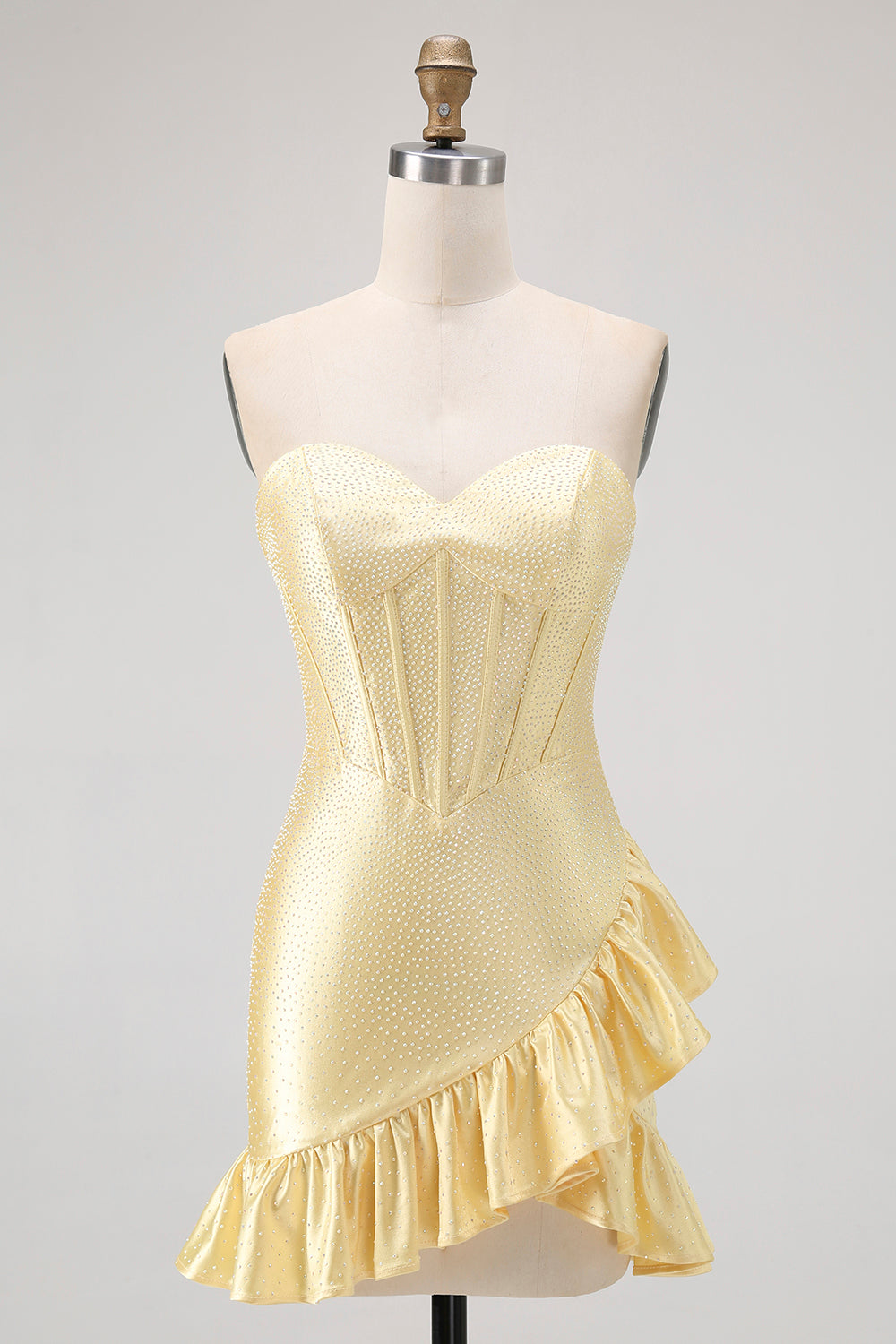 Sparkly Yellow Tight Sweetheart Short Corset Homecoming Dress with Beading