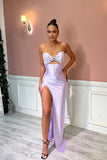 Split Front Mermaid Sleeveless Stain Prom Dress with Beadings