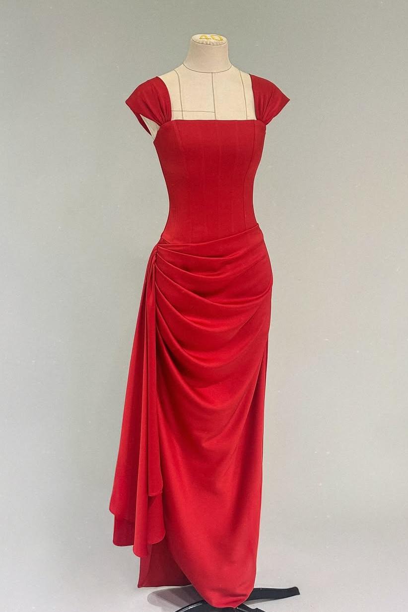 Square Neck Sleeveless Long Mermaid Formal Dress With Pleated