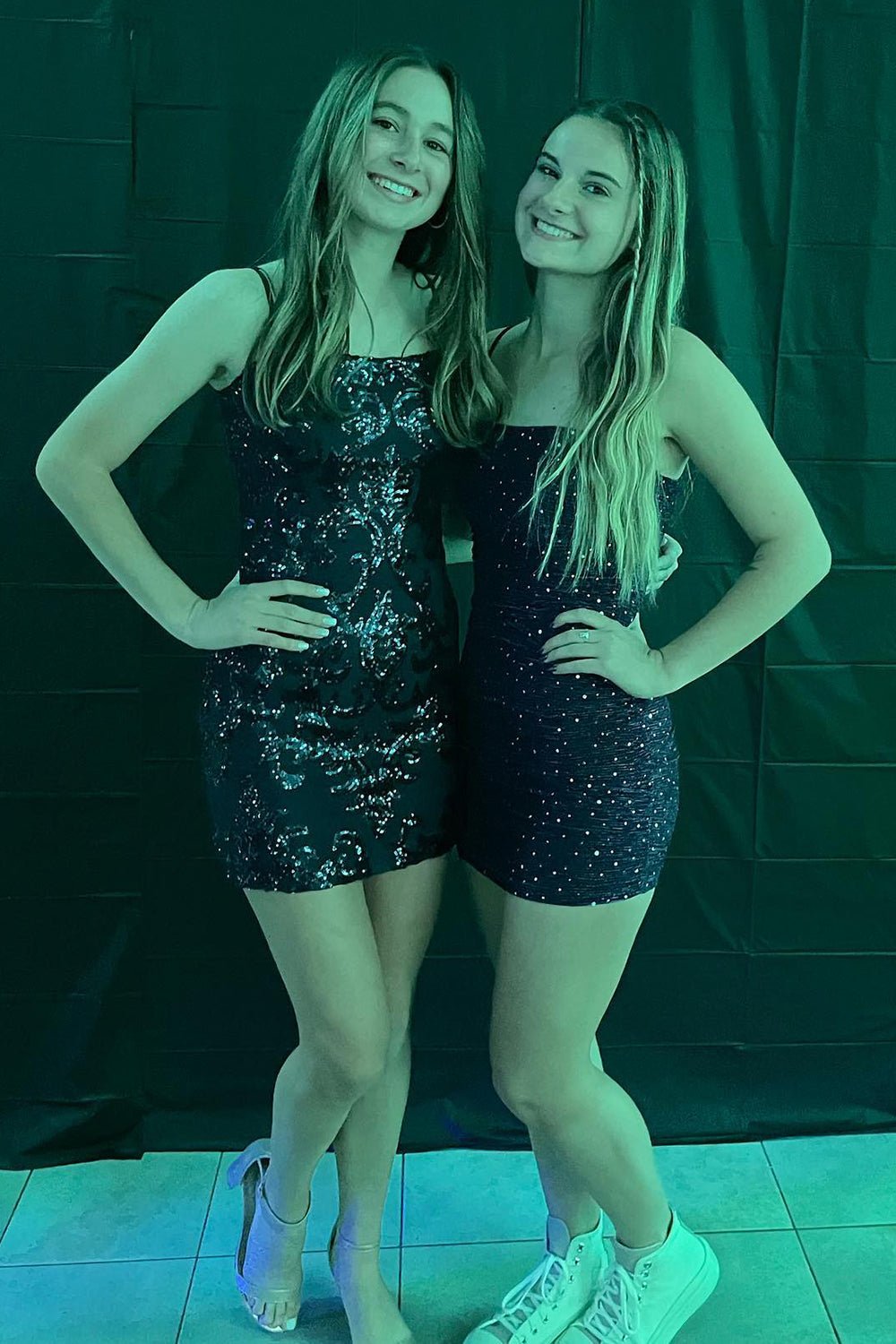 Dark green square sequin bodycon homecoming dress
