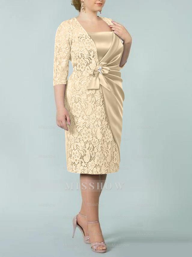 Square Neck Tea-Length Sheath/Column Dresses for the Mother of the Bride
