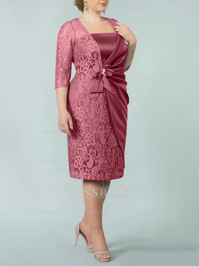 Square Neck Tea-Length Sheath/Column Dresses for the Mother of the Bride
