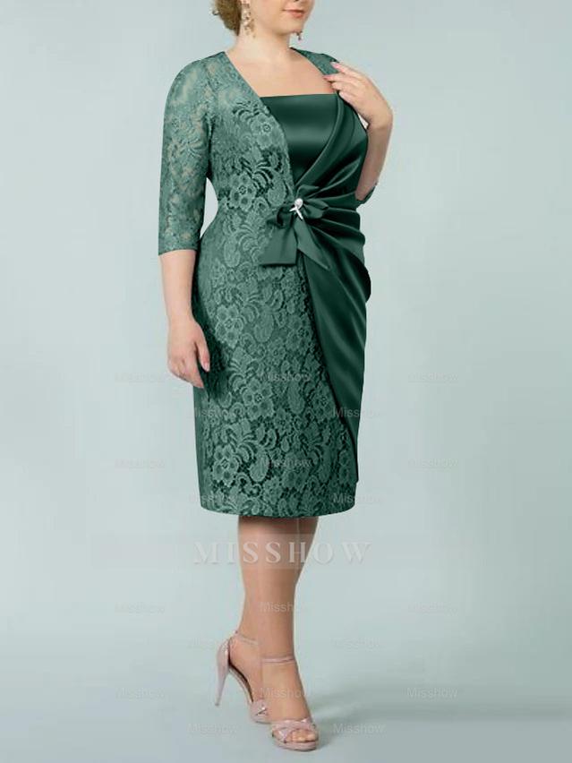 Square Neck Tea-Length Sheath/Column Dresses for the Mother of the Bride