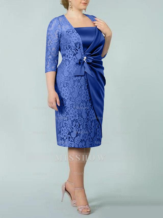 Square Neck Tea-Length Sheath/Column Dresses for the Mother of the Bride