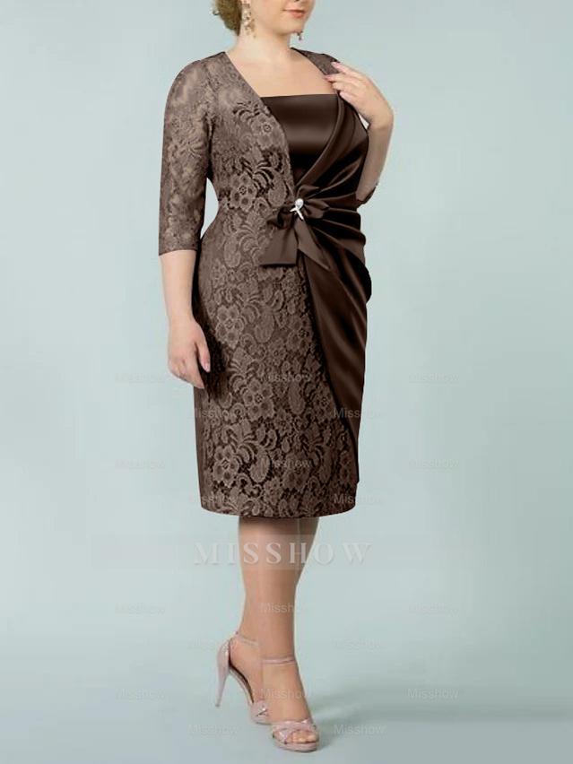 Square Neck Tea-Length Sheath/Column Dresses for the Mother of the Bride