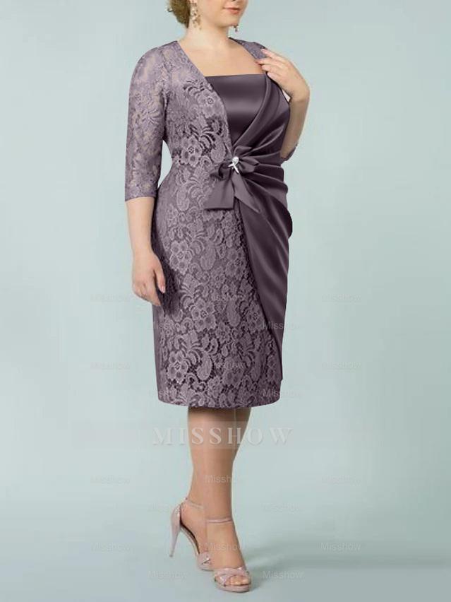 Square Neck Tea-Length Sheath/Column Dresses for the Mother of the Bride