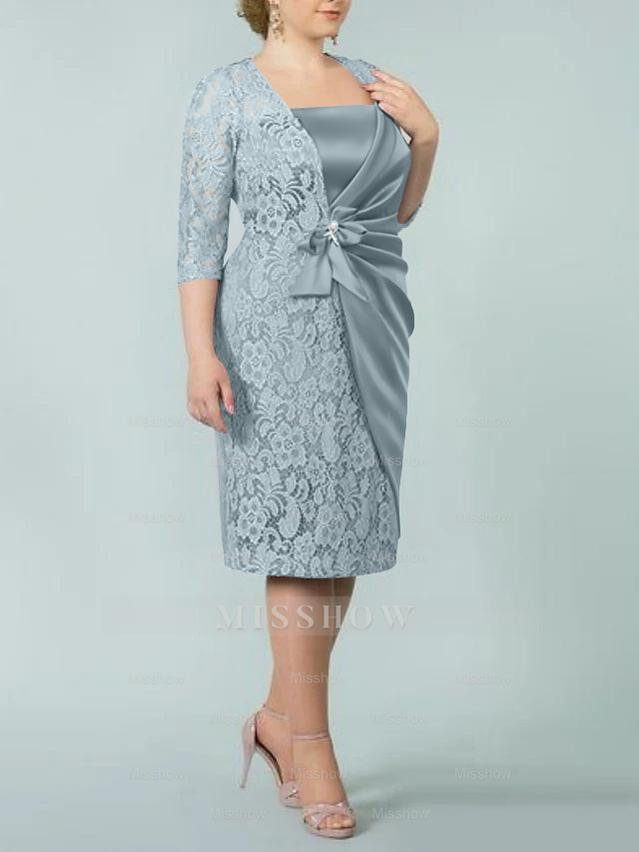 Square Neck Tea-Length Sheath/Column Dresses for the Mother of the Bride