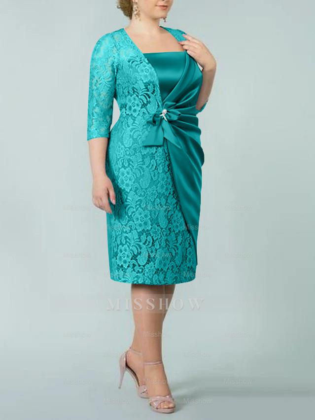 Square Neck Tea-Length Sheath/Column Dresses for the Mother of the Bride