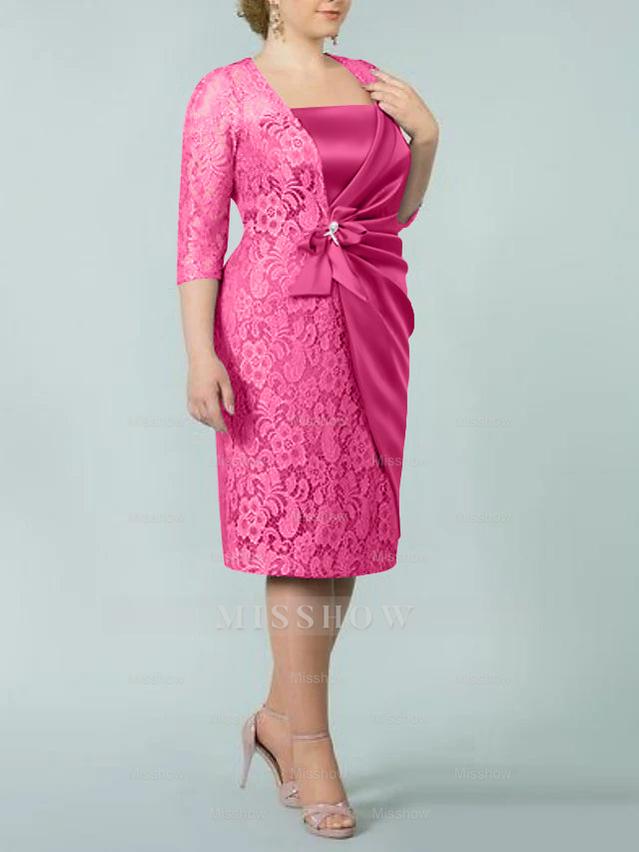 Square Neck Tea-Length Sheath/Column Dresses for the Mother of the Bride