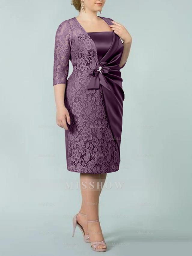 Square Neck Tea-Length Sheath/Column Dresses for the Mother of the Bride