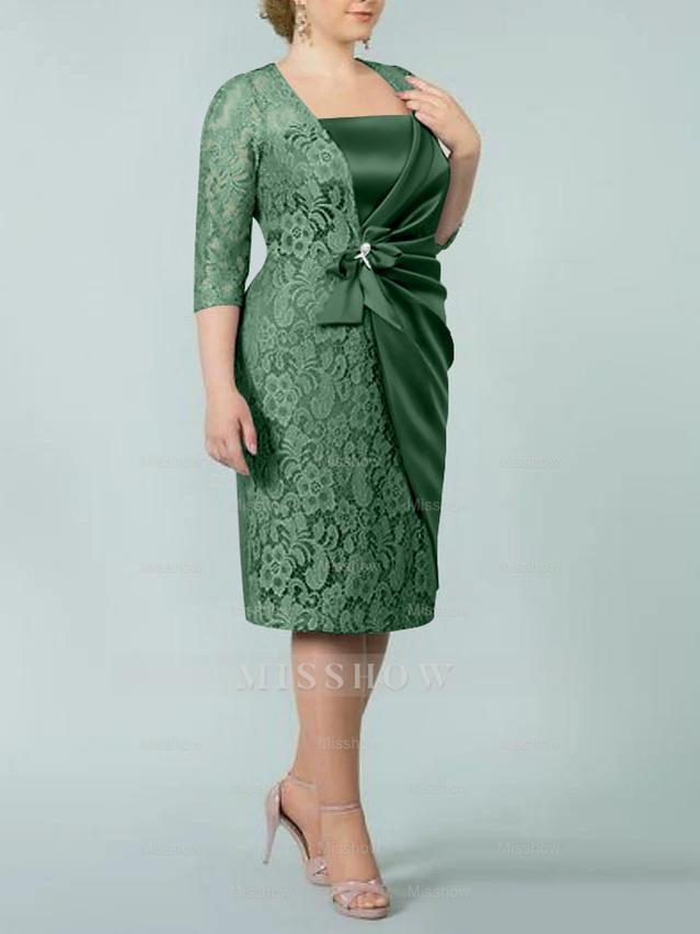Square Neck Tea-Length Sheath/Column Dresses for the Mother of the Bride