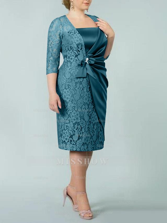 Square Neck Tea-Length Sheath/Column Dresses for the Mother of the Bride