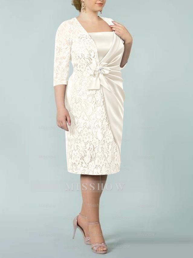 Square Neck Tea-Length Sheath/Column Dresses for the Mother of the Bride