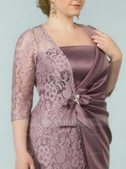 Square Neck Tea-Length Sheath/Column Dresses for the Mother of the Bride