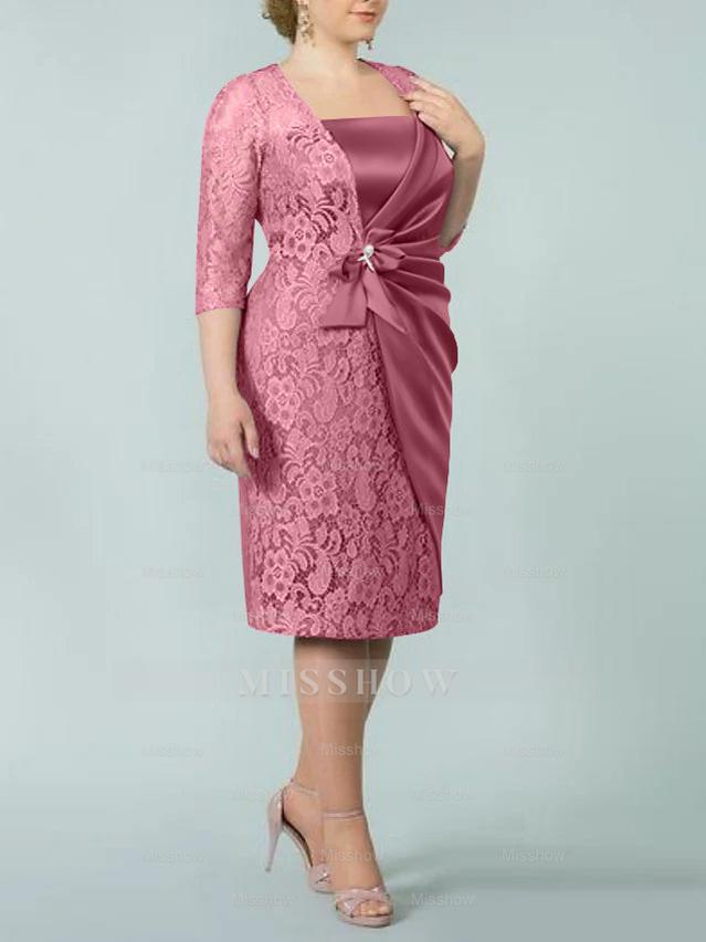 Square Neck Tea-Length Sheath/Column Dresses for the Mother of the Bride