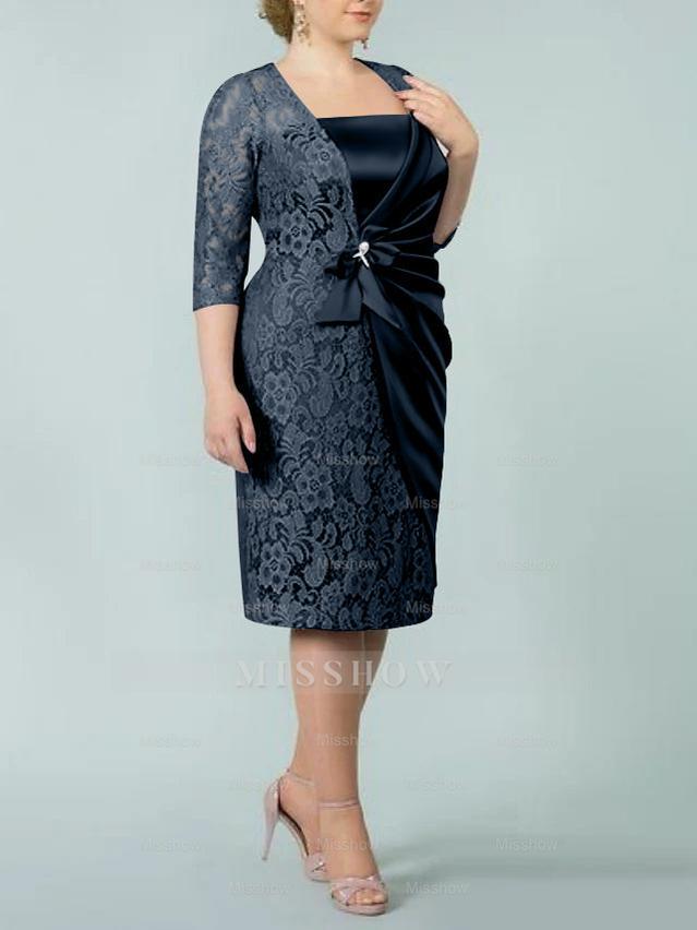 Square Neck Tea-Length Sheath/Column Dresses for the Mother of the Bride