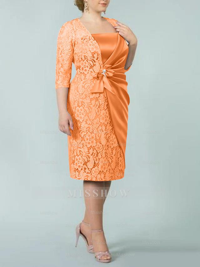 Square Neck Tea-Length Sheath/Column Dresses for the Mother of the Bride