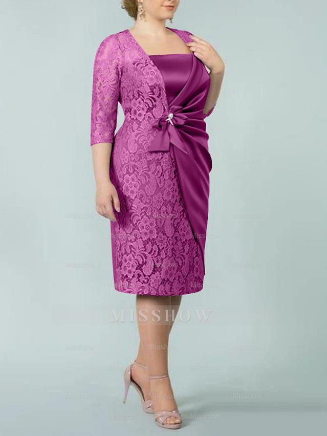 Square Neck Tea-Length Sheath/Column Dresses for the Mother of the Bride