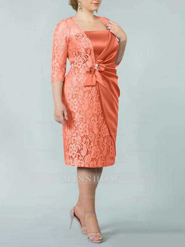 Square Neck Tea-Length Sheath/Column Dresses for the Mother of the Bride
