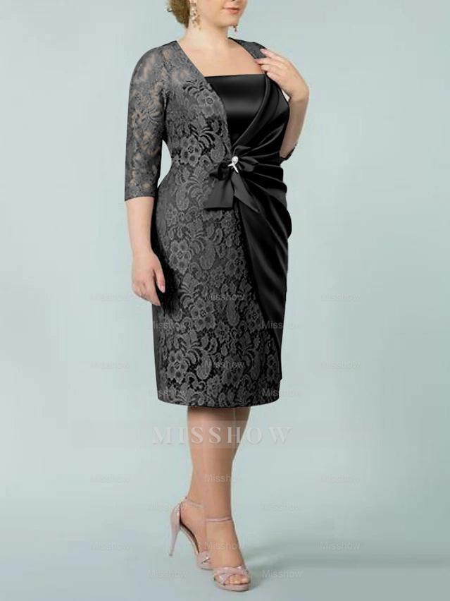 Square Neck Tea-Length Sheath/Column Dresses for the Mother of the Bride