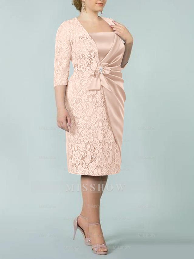 Square Neck Tea-Length Sheath/Column Dresses for the Mother of the Bride