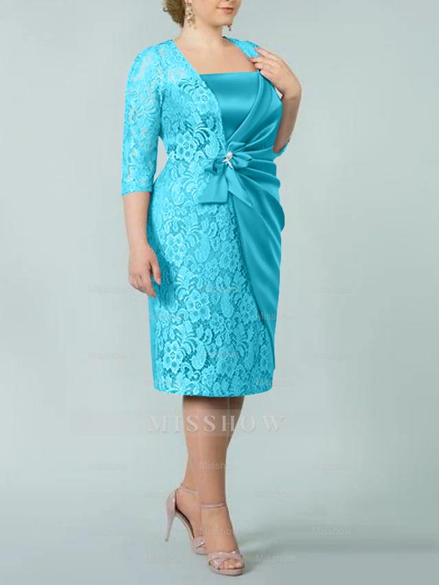 Square Neck Tea-Length Sheath/Column Dresses for the Mother of the Bride