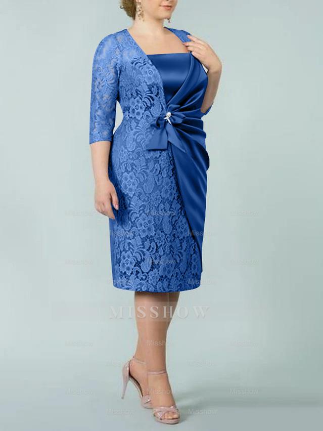 Square Neck Tea-Length Sheath/Column Dresses for the Mother of the Bride
