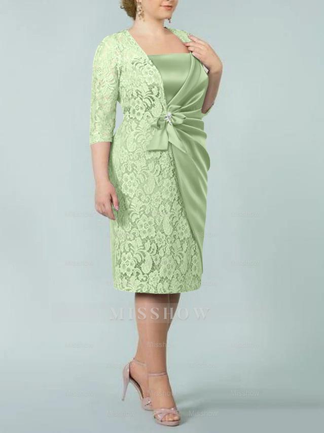 Square Neck Tea-Length Sheath/Column Dresses for the Mother of the Bride