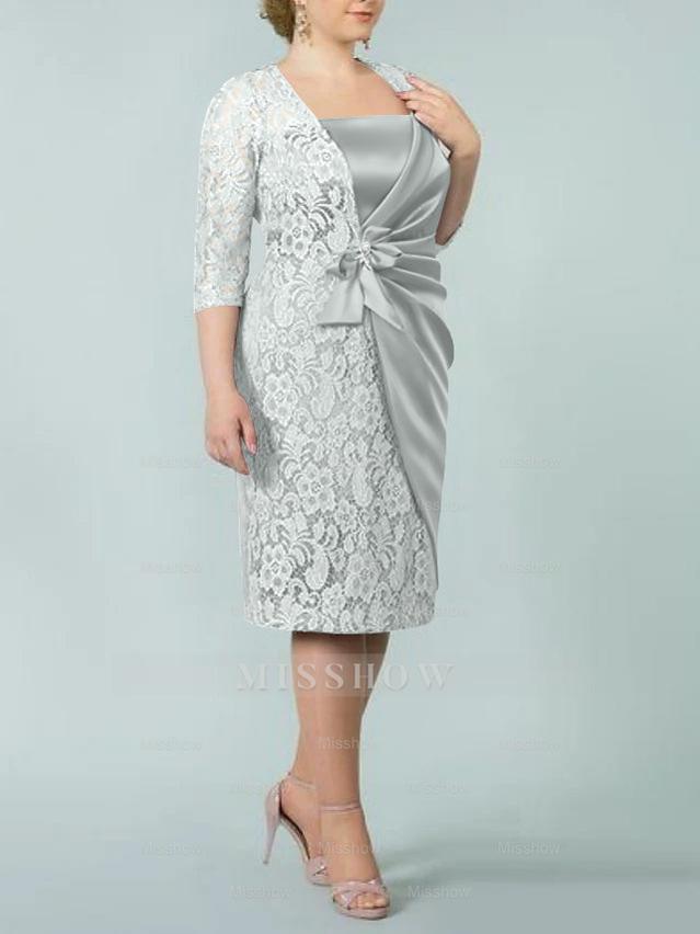 Square Neck Tea-Length Sheath/Column Dresses for the Mother of the Bride