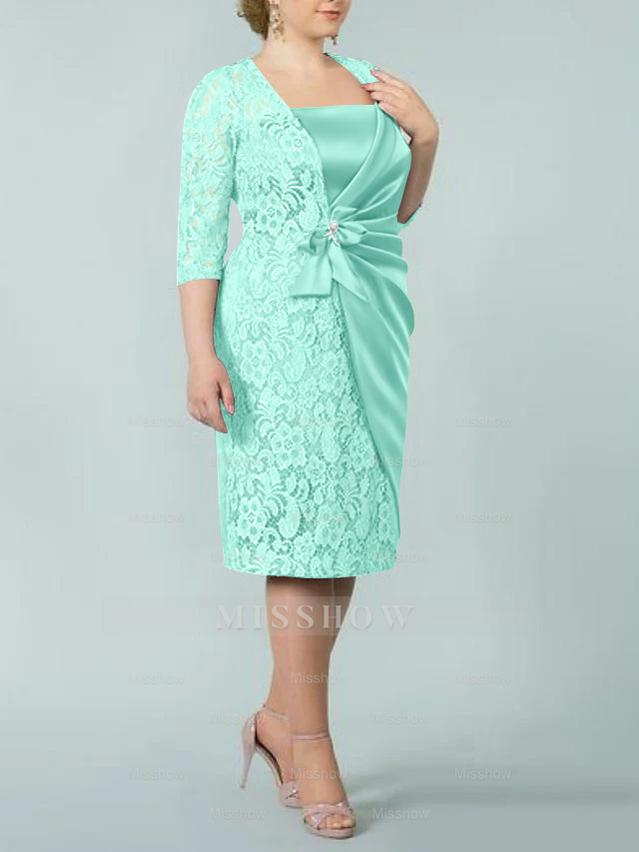 Square Neck Tea-Length Sheath/Column Dresses for the Mother of the Bride