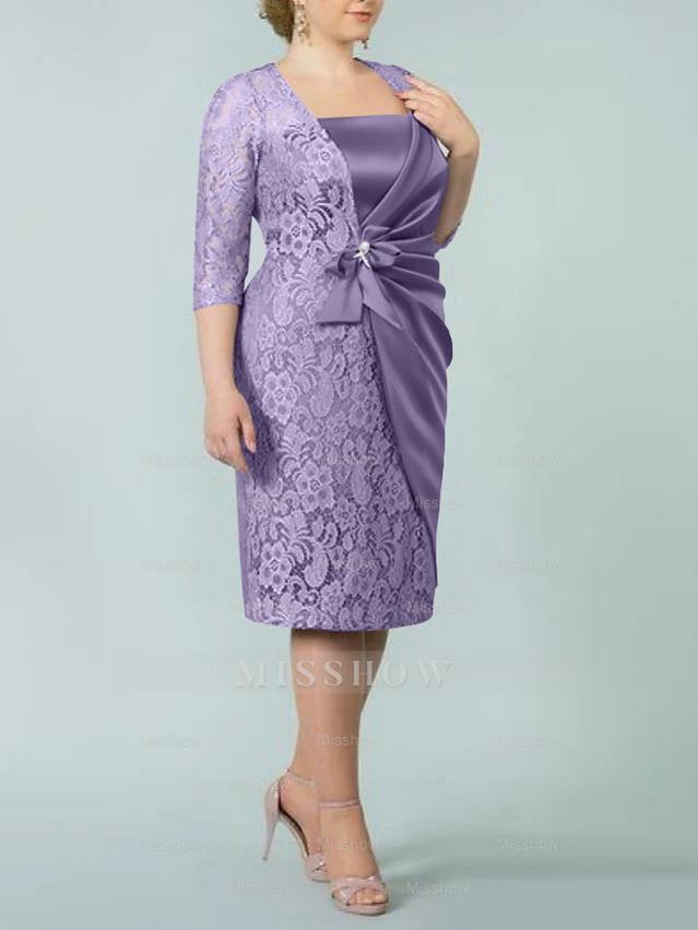 Square Neck Tea-Length Sheath/Column Dresses for the Mother of the Bride