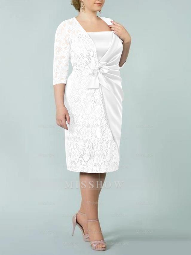 Square Neck Tea-Length Sheath/Column Dresses for the Mother of the Bride