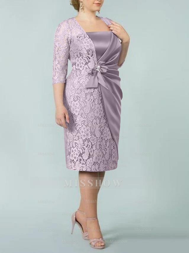 Square Neck Tea-Length Sheath/Column Dresses for the Mother of the Bride