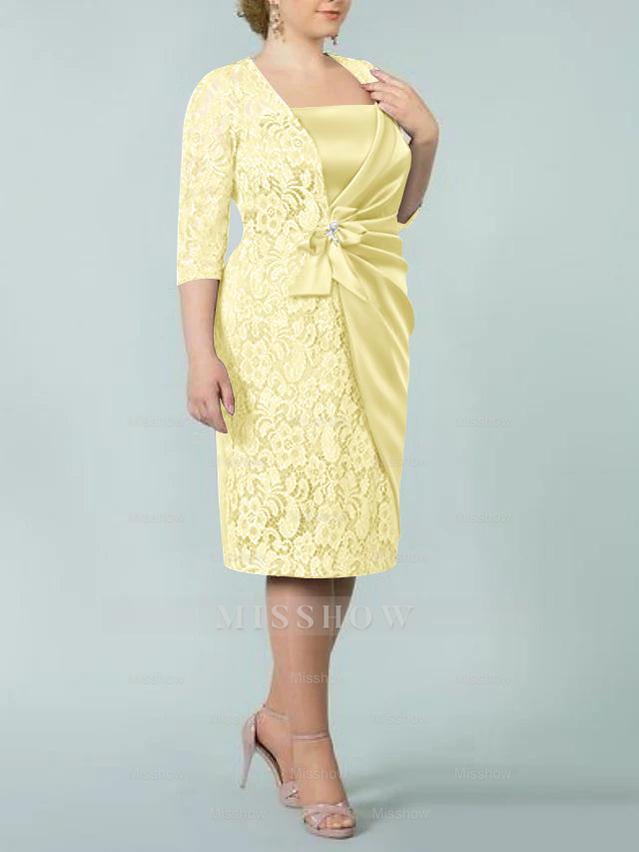 Square Neck Tea-Length Sheath/Column Dresses for the Mother of the Bride