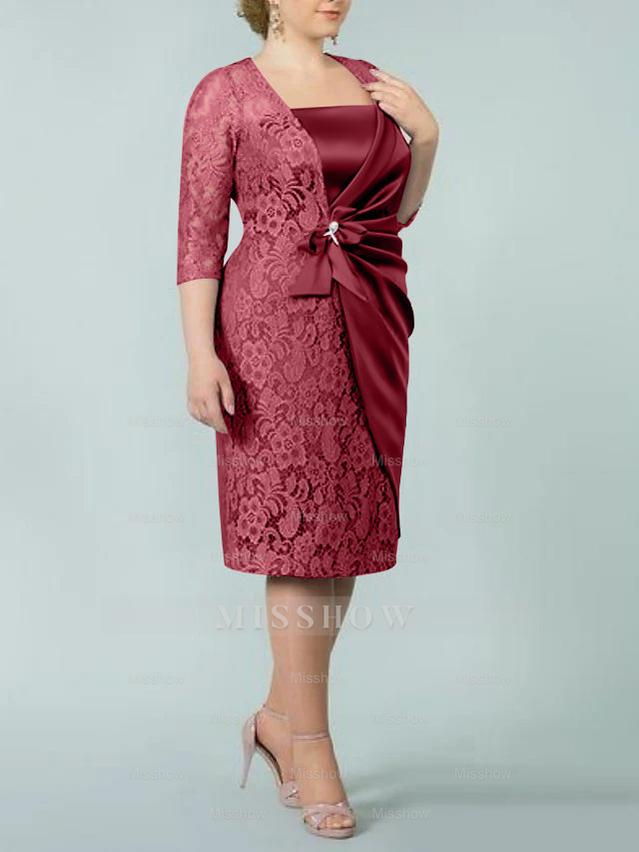 Square Neck Tea-Length Sheath/Column Dresses for the Mother of the Bride