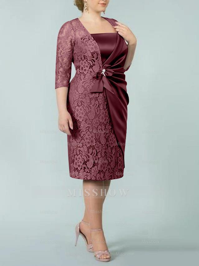Square Neck Tea-Length Sheath/Column Dresses for the Mother of the Bride