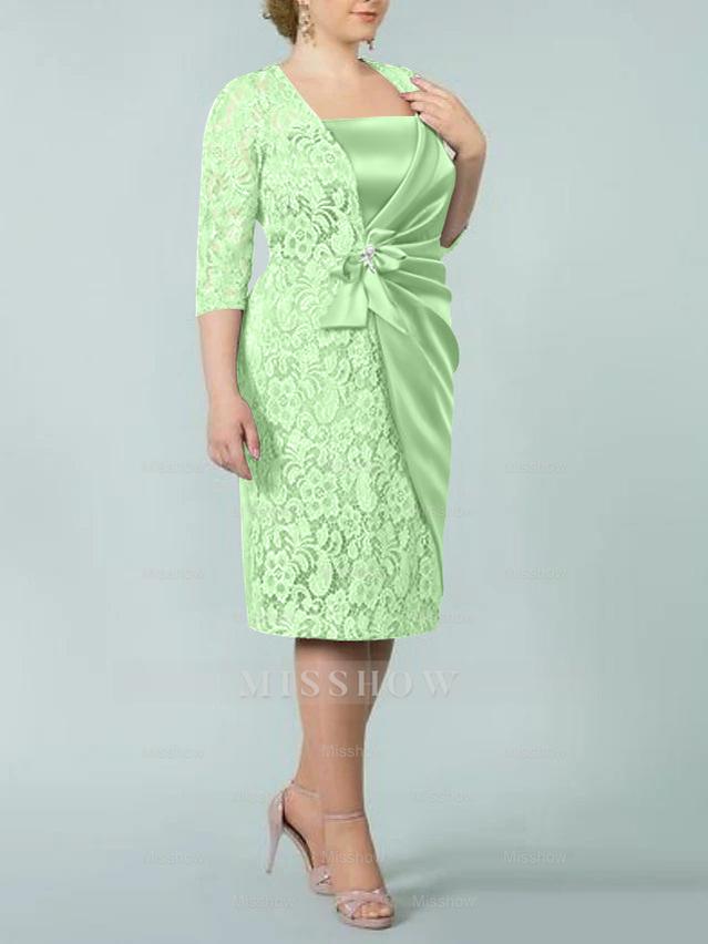 Square Neck Tea-Length Sheath/Column Dresses for the Mother of the Bride