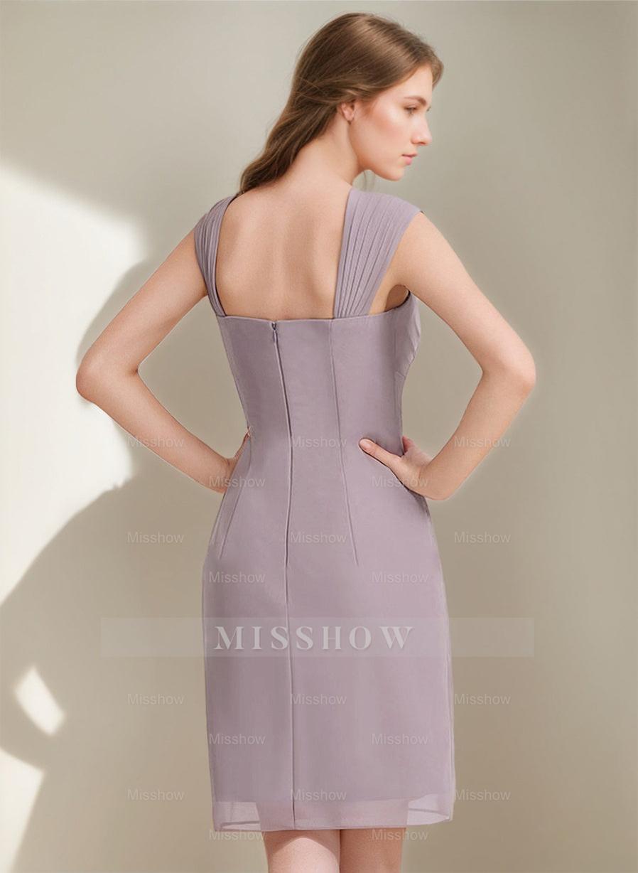 Square Neckline 3/4 Sleeve Knee-Length Sheath/Column Mother of the Bride Dress with Jacket Ruffles Pleats and Beads Square Neckline 3/4 Sleeve Knee-Length Sheath/Column Mother of the Bride Dress with Jacket Ruffles Pleats and Beads