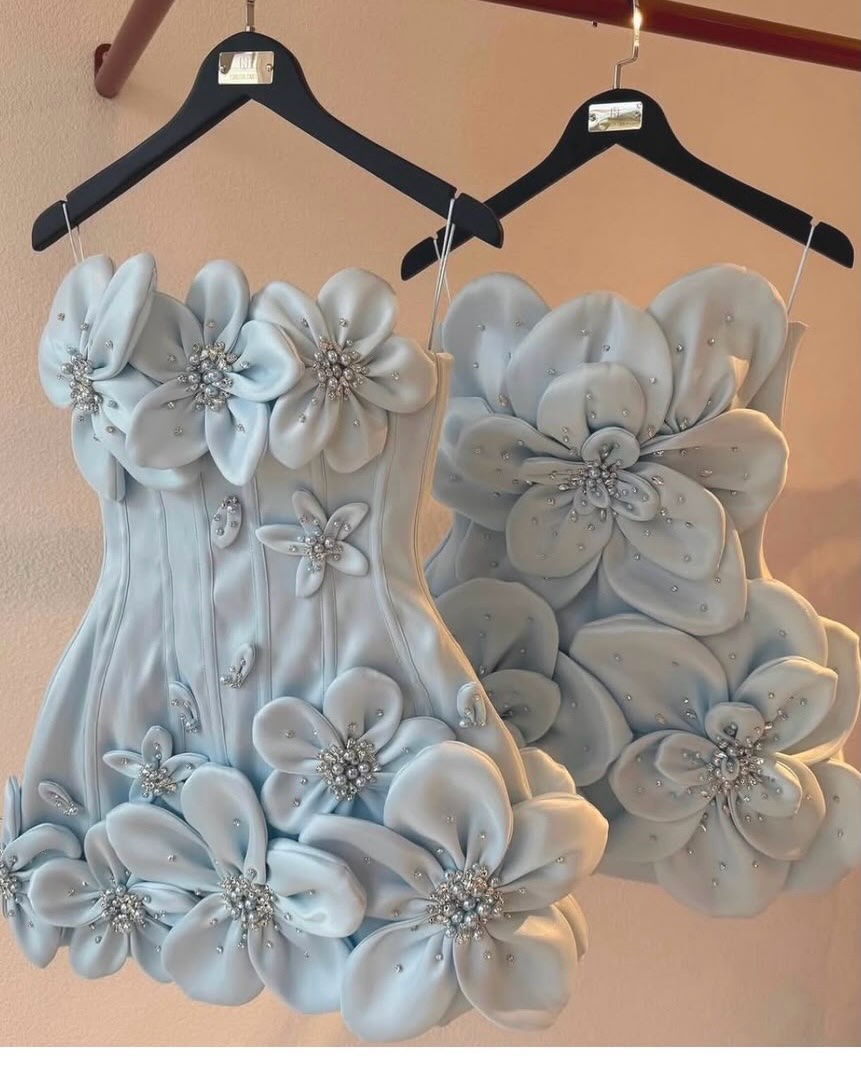 Strapless 3D Floral Applique Boned Corset Scallop Hem Satin Column Homecoming Dress Lace-Up Mini