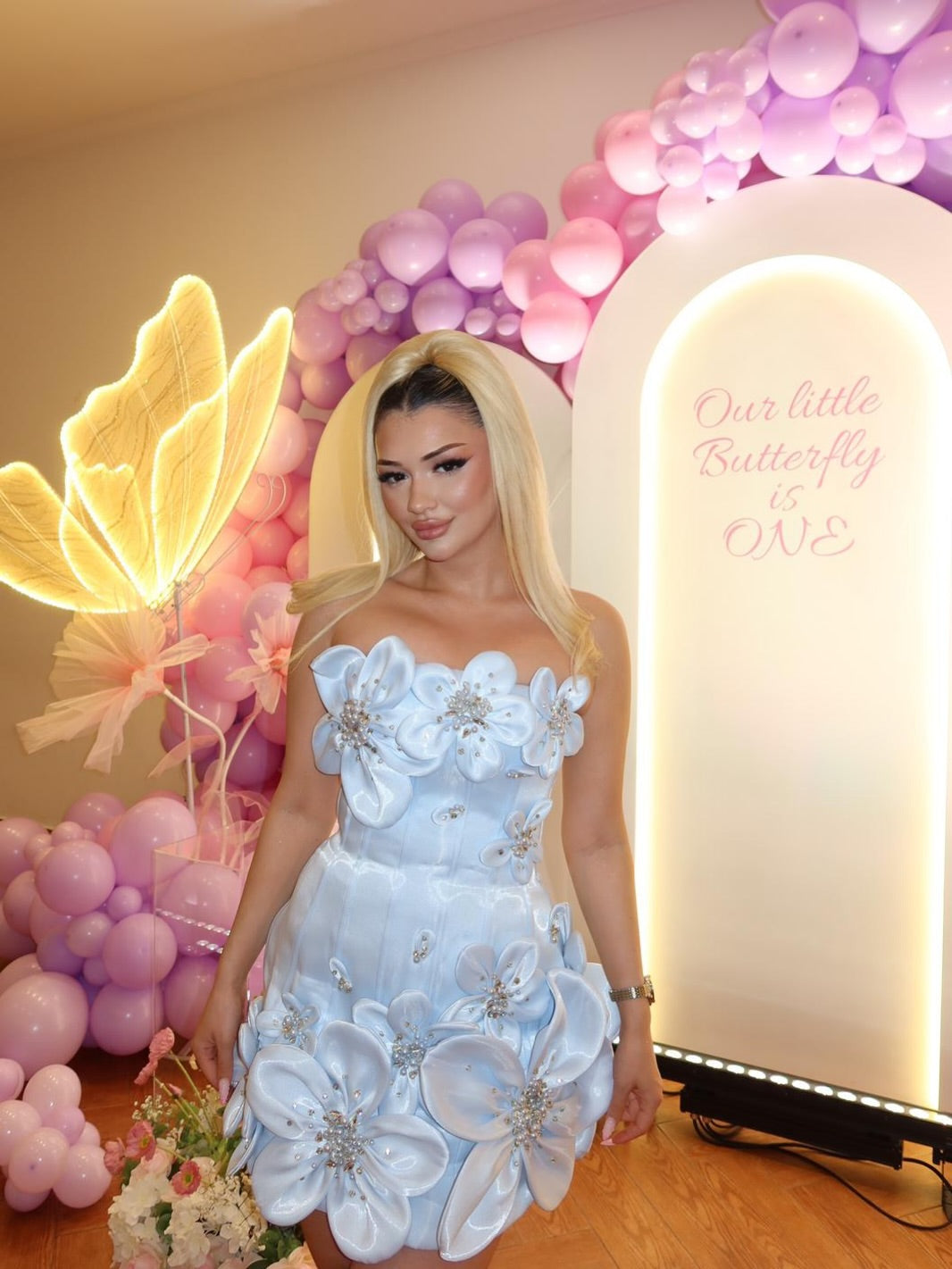 Strapless 3D Floral Applique Boned Corset Scallop Hem Satin Column Homecoming Dress Lace-Up Mini