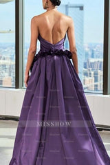 Strapless Backless Sleeveless Long A Line Formal Dress With Pleated
