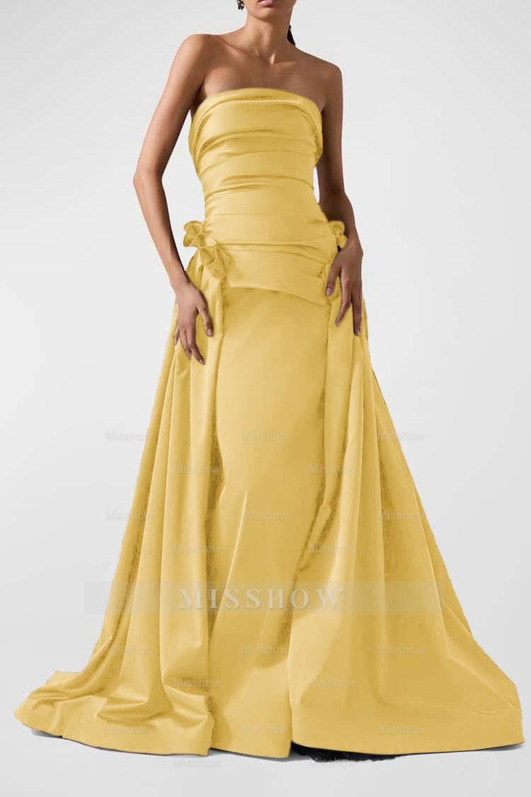 Strapless Backless Sleeveless Long A Line Formal Dress With Pleated