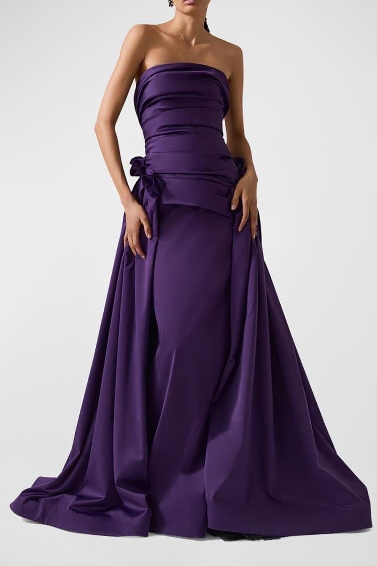 Strapless Backless Sleeveless Long A Line Formal Dress With Pleated