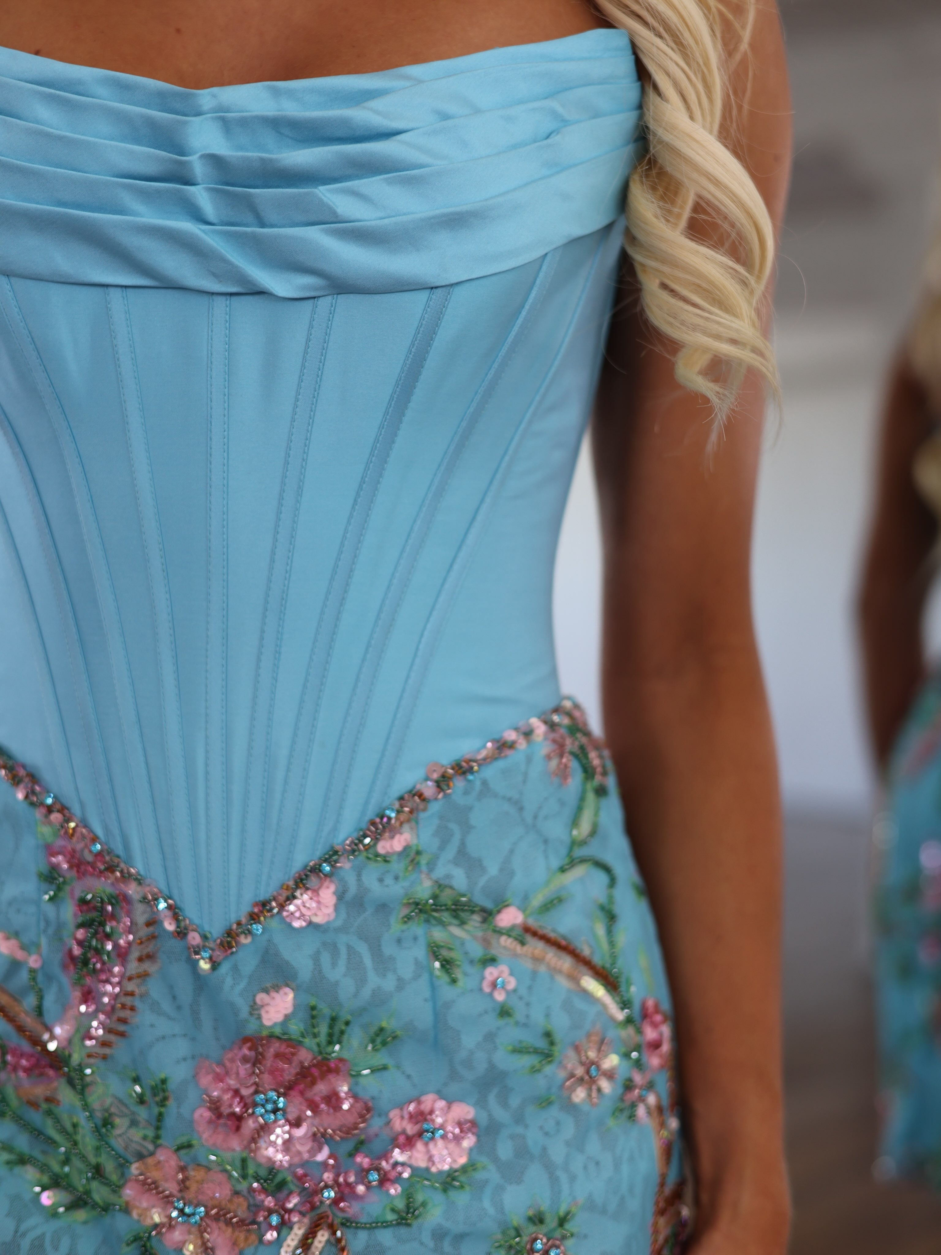 Strapless Boned Corset Rose Floral Embroidery Rhinestone Waist Belt Asymmetric Column Homecoming Dress Mini