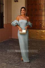 Strapless Bubble Sleeves Mermaid Long Formal Dress With Pleated