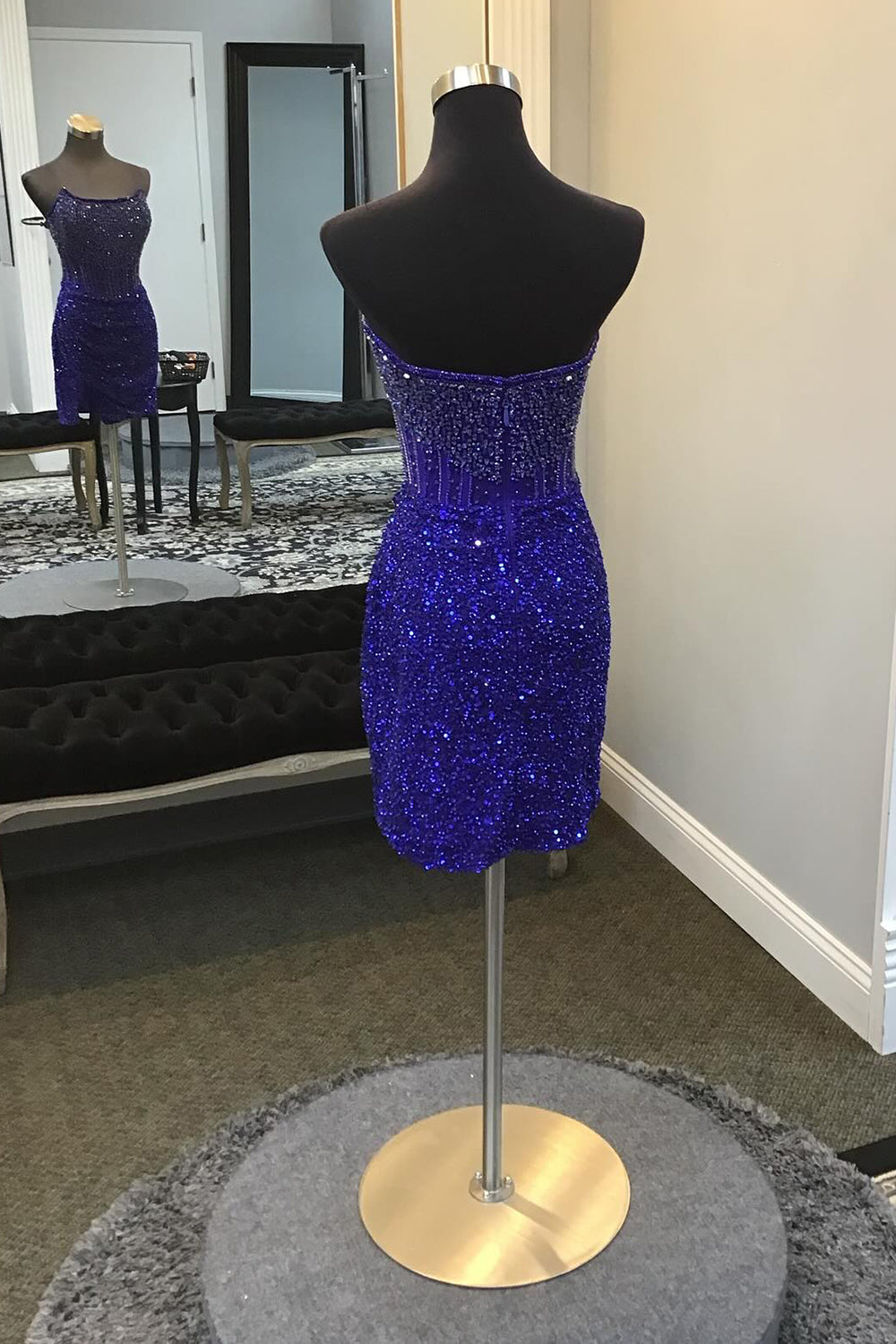Strapless Dense Rhinestone Beading Illusion Boned Corset All-Over Sequin Side Slit Bodycon Homecoming Dress Mini
