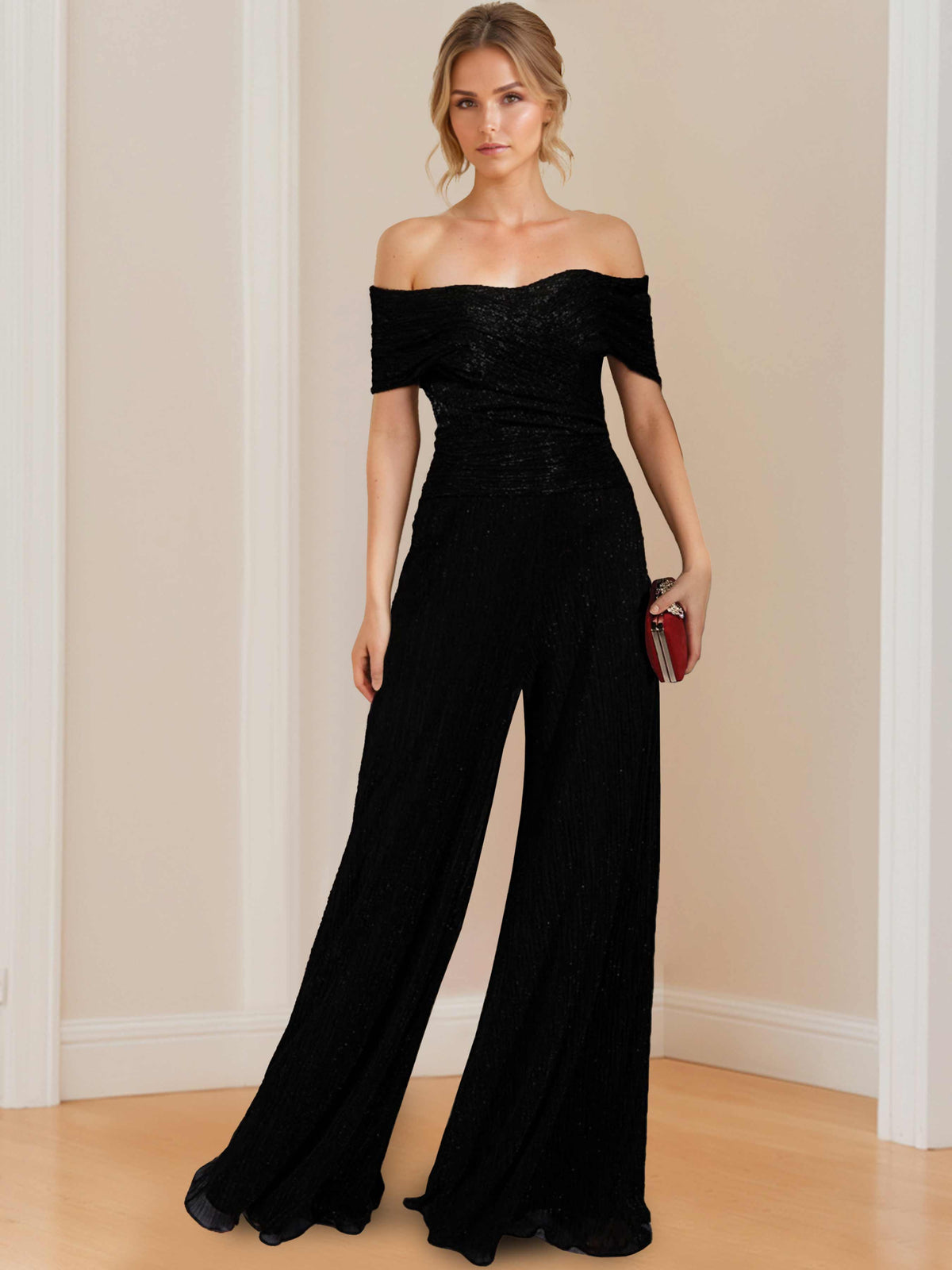 Strapless Floor-Length Jumpsuit in Crinkle Chiffon for the Mother of the Bride