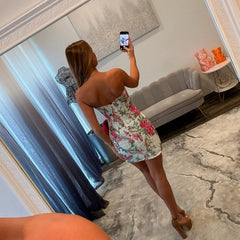 Strapless Floral Embroidered Sequin Homecoming Dress Oversized Bow Bodycon Mini Open Back