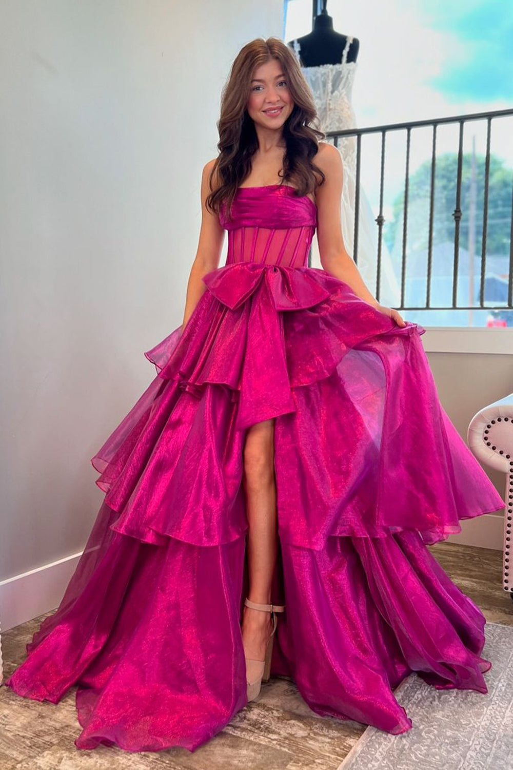 layered skirt prom dress The Jovani 36571 Light Blue Floral Ruffle Full Skirt Gown 8