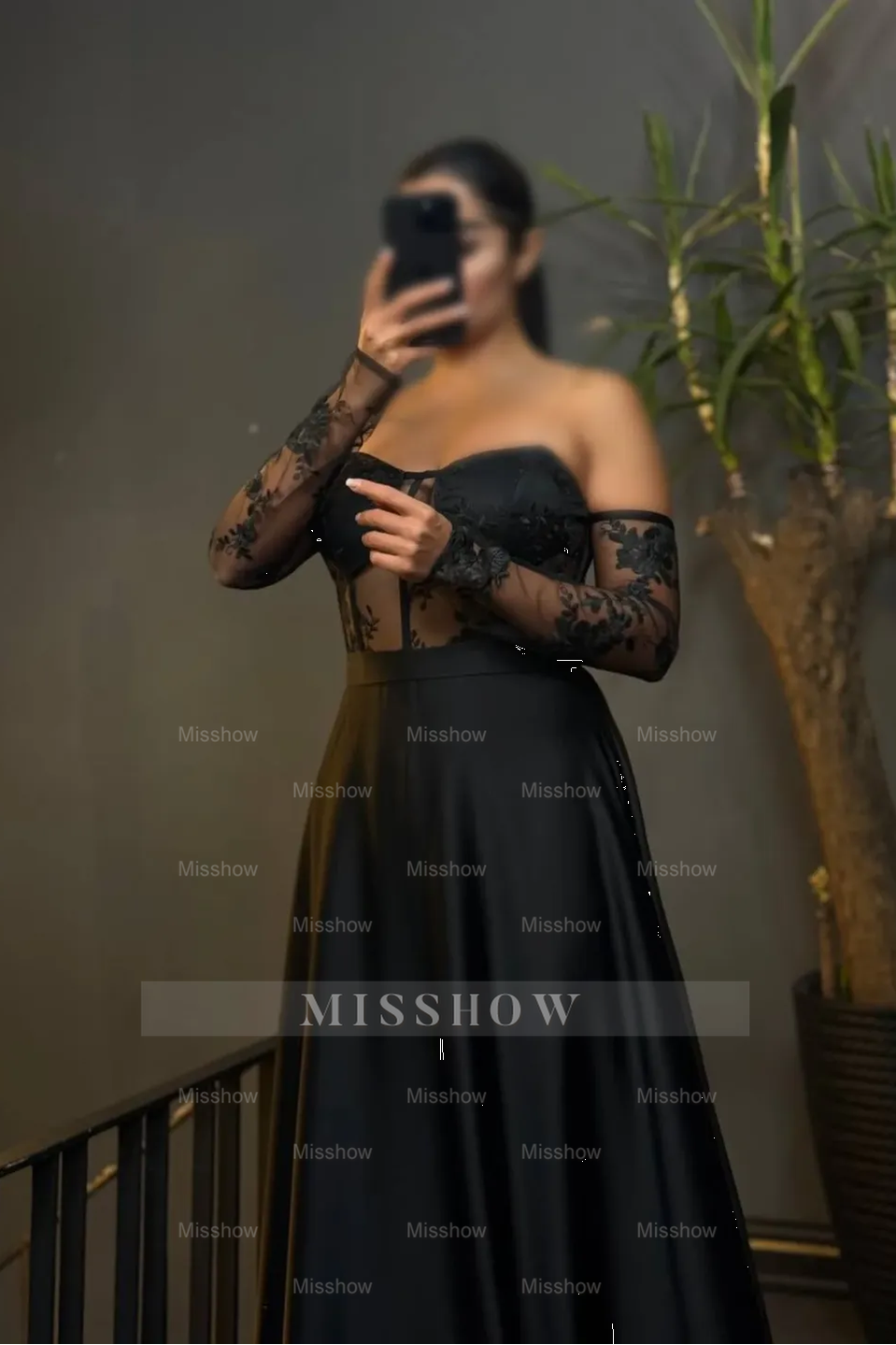 Strapless Long Sleeves Long Formal Dress With Pleated Appliques